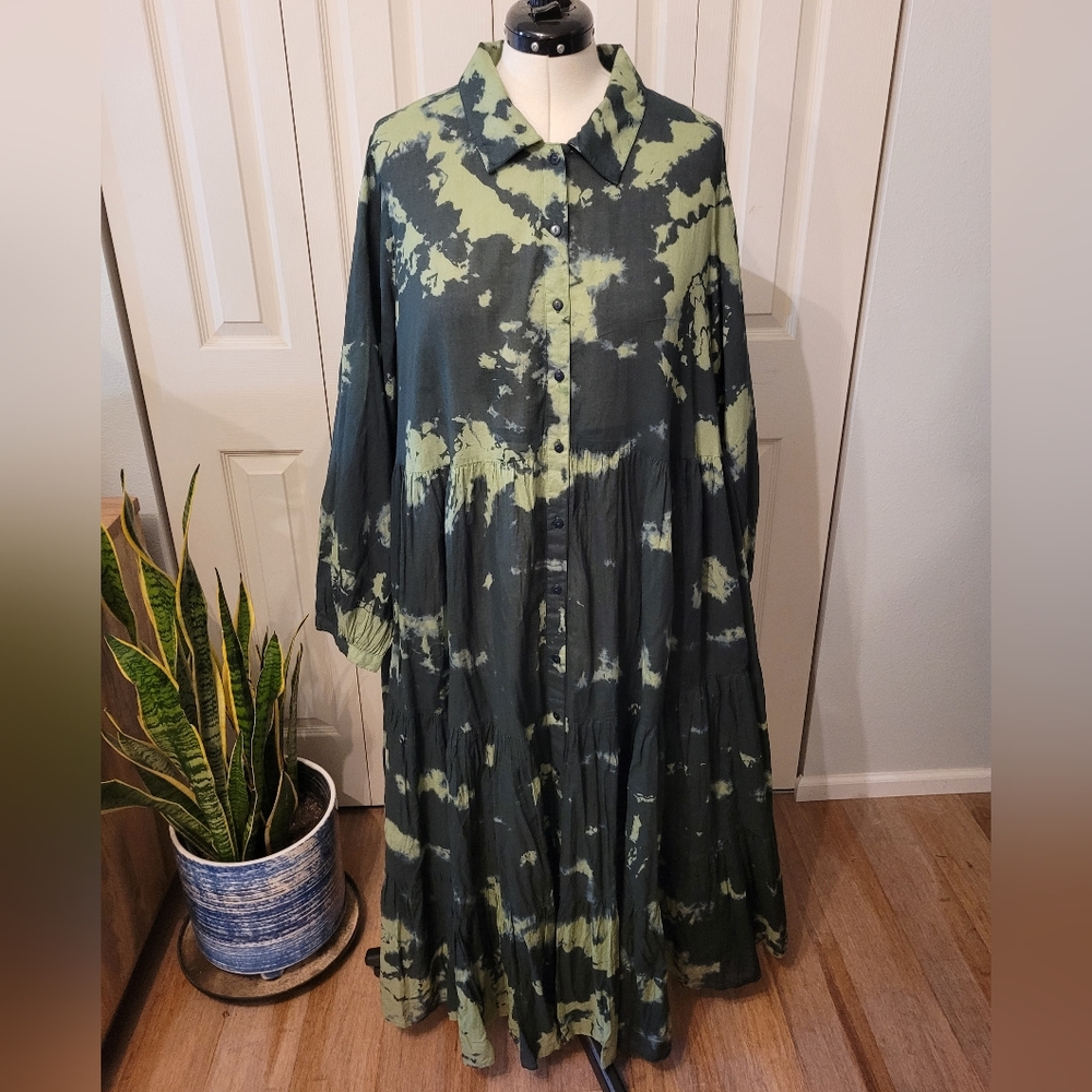 Anthropologie Green Tie-Dye Maxi Dress